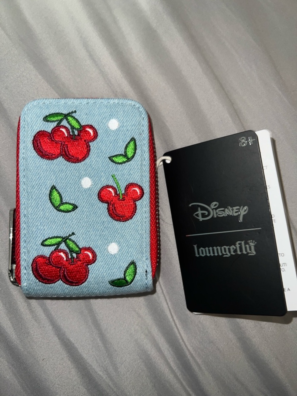 Loungefly Disney Mickey Mouse Cherries Denim Accordion Wallet-BoxLunch Exclusive